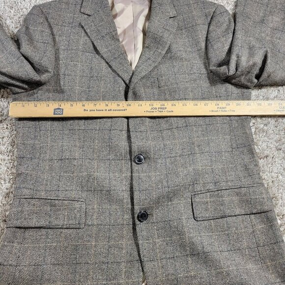 Hugo Boss Blazer Mens 40R Brown Wool Blend Plaid Lined Sports Coat Stain* - Picture 5 of 8